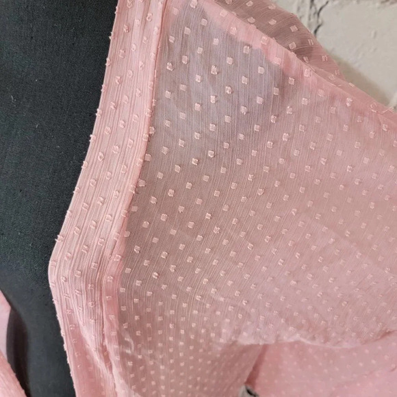 LIGHT‎ Pink Blush Color Swiss Dot Wide Sleeve Fringe Boho Kimono  one size - Picture 3 of 6